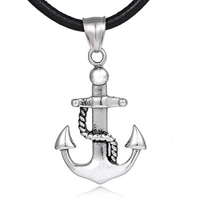 DonDon Collier en cuir pour homme 50 cm avec pendentif en acier inoxydable dans différents modèles DonDon Collier en cuir pour homme 50 cm avec pendentif en acier inoxydable dans différents modèles