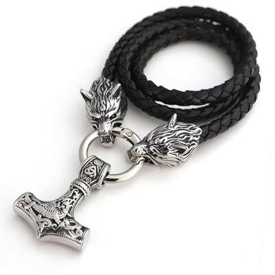 JHBTFQ Collier en cuir pour homme Viking 50/60/70/80 cm Collier en cuir tressé avec pendentif Odin Loup Mjölnir Pendentif Amulette Nordique Bijoux, 60cm, Acier inoxydable JHBTFQ Collier en cuir pour homme Viking 50/60/70/80 cm Collier en cuir tressé avec pendentif Odin Loup Mjölnir Pendentif Amulette Nordique Bijoux, 60cm, Acier inoxydable