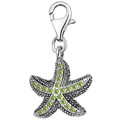 Quiges Charms Pendentif en forme d'étoile de mer en oxyde de zirconium vert 3D plaqué argent pour bracelet à breloques, Cristal, Zircone cubique Quiges Charms Pendentif en forme d'étoile de mer en oxyde de zirconium vert 3D plaqué argent pour bracelet à breloques, Cristal, Zircone cubique