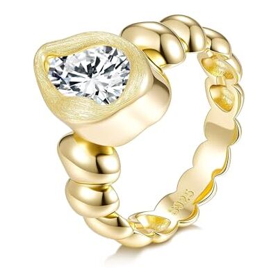 ZUOHUI Bague unisexe en argent sterling 925, poire, moissanite, perle brossée, 1,5 ct, vintage(Gold,6) ZUOHUI Bague unisexe en argent sterling 925, poire, moissanite, perle brossée, 1,5 ct, vintage(Gold,6)