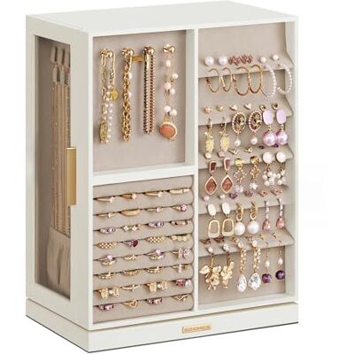 SONGMICS GISELLA Collection Boîte à bijoux rotative à 360°, organisateur à bijoux avec 7 tiroirs, présentoir à bijoux avec fenêtre en verre, rangement vertical, idée cadeau, Blanc Nuage JBC201W01 SONGMICS GISELLA Collection Boîte à bijoux rotative à 360°, organisateur à bijoux avec 7 tiroirs, présentoir à bijoux avec fenêtre en verre, rangement vertical, idée cadeau, Blanc Nuage JBC201W01