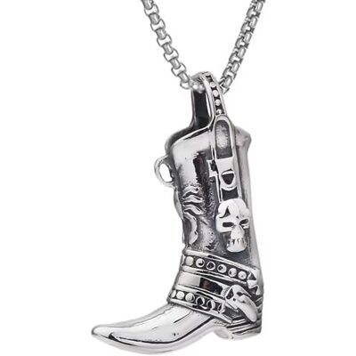 BlackAmazement Collier avec pendentif en acier inoxydable 316L Bottes de cowboy Tête de mort Scorpion Argent Pour homme BlackAmazement Collier avec pendentif en acier inoxydable 316L Bottes de cowboy Tête de mort Scorpion Argent Pour homme