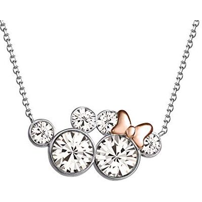 Disney Mickey and Minnie Mouse Silver Plated Crystal Necklace, Licence officielle, 45 cm, Laiton, Zircone cubique Disney Mickey and Minnie Mouse Silver Plated Crystal Necklace, Licence officielle, 45 cm, Laiton, Zircone cubique