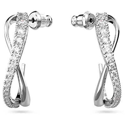 Swarovski Boucles d'oreilles créoles torsadées pour femme Ensemble de boucles d'oreilles en cristal blanc brillant plaqué rhodium Collection Twist Swarovski Boucles d'oreilles créoles torsadées pour femme Ensemble de boucles d'oreilles en cristal blanc brillant plaqué rhodium Collection Twist