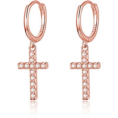 Scott Boucles d'oreilles créoles en argent sterling 925 avec pendentif plaqué or 14 carats Boucles d'oreilles pour femme, fille et femme Boucles d'oreilles créoles suspendues avec pierres et croix, 2.5 Scott Boucles d'oreilles créoles en argent sterling 925 avec pendentif plaqué or 14 carats Boucles d'oreilles pour femme, fille et femme Boucles d'oreilles créoles suspendues avec pierres et croix, 2.5