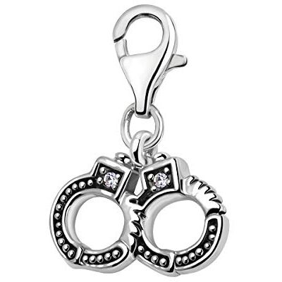 Quiges Pendentif en forme de menottes 3D à clipser avec oxyde de zirconium plaqué argent pour femme Quiges Pendentif en forme de menottes 3D à clipser avec oxyde de zirconium plaqué argent pour femme