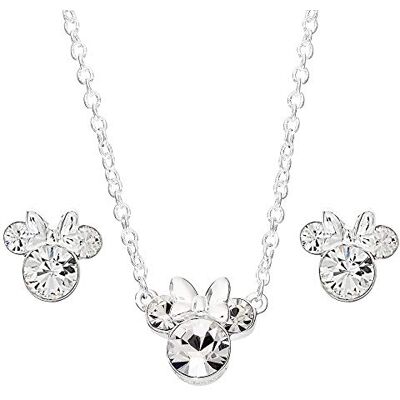 Disney Minnie Mouse Crystal Necklace and Stud Earrings and Set, 90e anniversaire anniversaire de Mickey, bijoux plaqués argent pour femmes, Argent Argenté Cristal Disney Minnie Mouse Crystal Necklace and Stud Earrings and Set, 90e anniversaire anniversaire de Mickey, bijoux plaqués argent pour femmes, Argent Argenté Cristal
