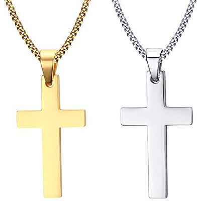 VNOX Simple Croix Collier Religieux Prière Pendentif Argent/18 K Plaqué Or En Acier Inoxydable Fille Femme Bijoux,Livraison En Acier Inoxydable OT Fermoir Chaîne 45cm, sans_pierre VNOX Simple Croix Collier Religieux Prière Pendentif Argent/18 K Plaqué Or En Acier Inoxydable Fille Femme Bijoux,Livraison En Acier Inoxydable OT Fermoir Chaîne 45cm, sans_pierre