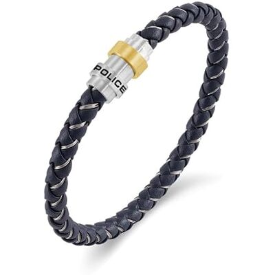 Police Gripcore Barrel plaqué or Bracelet en cuir tressé noir pour hommes Police Gripcore Barrel plaqué or Bracelet en cuir tressé noir pour hommes