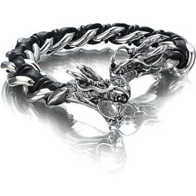 fycouyee bracelet double tête de dragon Bracelet en cuir tressé diamant mode Bracelet homme fycouyee bracelet double tête de dragon Bracelet en cuir tressé diamant mode Bracelet homme