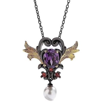 CWZZWS Collier bicolore noir incrusté de perles de zircon violet pendentif dames amour collier élégant chaîne fabriqué en Chine CWZZWS Collier bicolore noir incrusté de perles de zircon violet pendentif dames amour collier élégant chaîne fabriqué en Chine