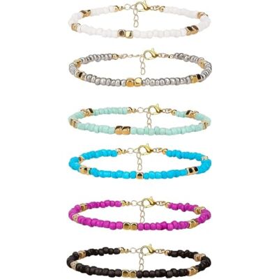SAVITA Bracelets de cheville perlés faits à la main, perles de verre de bohème colorées bracelets de cheville chaîne réglable cadeaux de fil élastique SAVITA Bracelets de cheville perlés faits à la main, perles de verre de bohème colorées bracelets de cheville chaîne réglable cadeaux de fil élastique