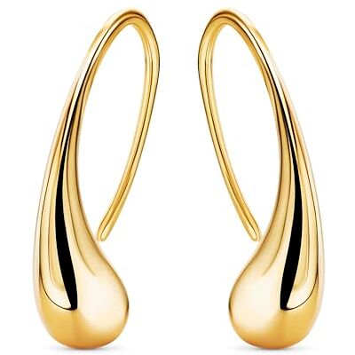 Miore Boucles d'oreilles en argent 925, plaqué or 18 carats, crochets modernes en forme de goutte d'eau, boucles pendantes hypoallergéniques, bijoux pour femme Miore Boucles d'oreilles en argent 925, plaqué or 18 carats, crochets modernes en forme de goutte d'eau, boucles pendantes hypoallergéniques, bijoux pour femme