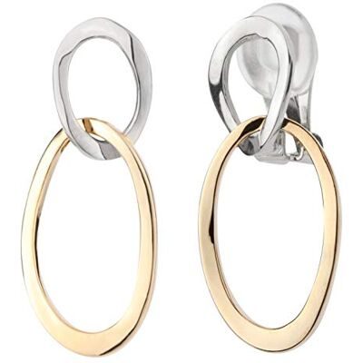 Traveller Boucles d'oreille à clip Femme Pendant Bicolore Or et Argent 33x14 mm 157232 Traveller Boucles d'oreille à clip Femme Pendant Bicolore Or et Argent 33x14 mm 157232