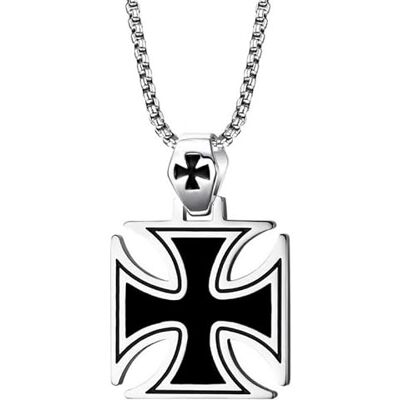 BOBIJOO JEWELRY Pendentif Homme Croix Pattée Noire Acier Templier Malte Biker Triker + Chaîne, Acier inoxydable Microfibre, sans_pierre BOBIJOO JEWELRY Pendentif Homme Croix Pattée Noire Acier Templier Malte Biker Triker + Chaîne, Acier inoxydable Microfibre, sans_pierre