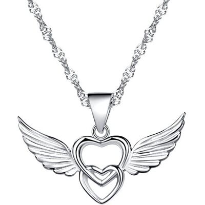 Unendlich U Infinite U Classique 925 en Argent Double Cœurs Ailes d'anges Collier Pendentif pour Femme/Fille Mariage Anniversaire Cadeau, Argent sterling, sans_pierre Unendlich U Infinite U Classique 925 en Argent Double Cœurs Ailes d'anges Collier Pendentif pour Femme/Fille Mariage Anniversaire Cadeau, Argent sterling, sans_pierre