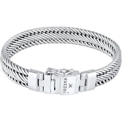 Kuzzoi Bracelet gourmette Bouddha pour homme fabriqué à la main en argent sterling 925 massif (13 mm) avec serrure à boîte, longueur 19-23 cm Kuzzoi Bracelet gourmette Bouddha pour homme fabriqué à la main en argent sterling 925 massif (13 mm) avec serrure à boîte, longueur 19-23 cm