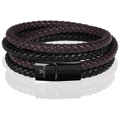 Memphis Double Wrap Bracelet Duo Cuir Marron Noir-19cm Memphis Double Wrap Bracelet Duo Cuir Marron Noir-19cm