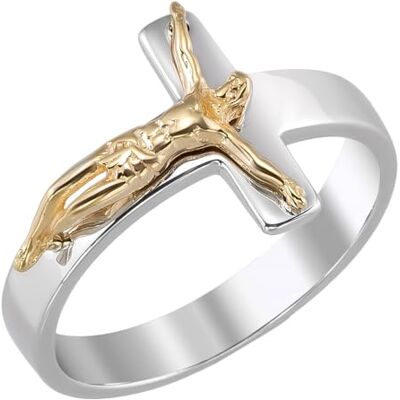 trendor Bague pour femme, argent 925 rhodié, bague avec crucifix Taille 58 Bague en argent massif pour femme, ornée d'une croix et plaquée or trendor Bague pour femme, argent 925 rhodié, bague avec crucifix Taille 58 Bague en argent massif pour femme, ornée d'une croix et plaquée or