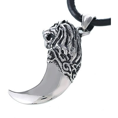 DonDon Collier en cuir pour homme 50 cm avec pendentif en acier inoxydable Lion Dent massif DonDon Collier en cuir pour homme 50 cm avec pendentif en acier inoxydable Lion Dent massif