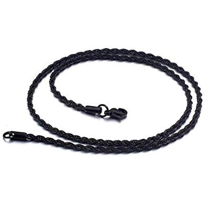 BlackAmazement Collier torsadé en acier inoxydable 316L Chaîne torsadée ronde Épaisseur de la chaîne : 2 mm, 3 mm, 4 mm Longueur de la chaîne : 45 cm, 50 cm, 55 cm, 60 cm Noir, argent, or BlackAmazement Collier torsadé en acier inoxydable 316L Chaîne torsadée ronde Épaisseur de la chaîne : 2 mm, 3 mm, 4 mm Longueur de la chaîne : 45 cm, 50 cm, 55 cm, 60 cm Noir, argent, or