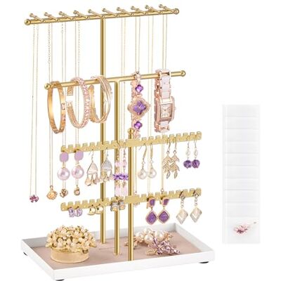 SONGMICS Porte-Bijoux, Support à Bijoux, Cadre en Métal, Plateau en Velours, pour Colliers, Bracelets, Boucles d’Oreilles, Clous d’Oreilles et Bagues, Idée Cadeau, Doré Clair JJS036AB01 SONGMICS Porte-Bijoux, Support à Bijoux, Cadre en Métal, Plateau en Velours, pour Colliers, Bracelets, Boucles d’Oreilles, Clous d’Oreilles et Bagues, Idée Cadeau, Doré Clair JJS036AB01