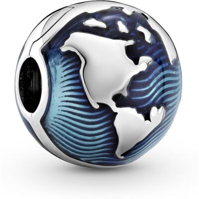 PANDORA Charm clip Globe en argent sterling avec émail bleu transparent PANDORA Charm clip Globe en argent sterling avec émail bleu transparent