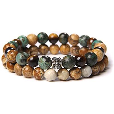 ASNAT Lot de 2 bracelets de perles en pierre naturelle œil de tigre et hématite pour homme Bracelet élastique en corde Type 20, 21 cm ASNAT Lot de 2 bracelets de perles en pierre naturelle œil de tigre et hématite pour homme Bracelet élastique en corde Type 20, 21 cm