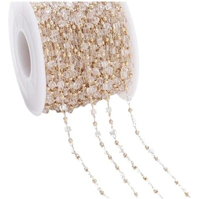 WENH Chaîne de 1 mètre en pierre cubique colorée avec perles de cuivre, idéale for la création de bracelets de cheville et autres bijoux faits main.(White-KC gold) WENH Chaîne de 1 mètre en pierre cubique colorée avec perles de cuivre, idéale for la création de bracelets de cheville et autres bijoux faits main.(White-KC gold)