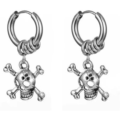 BlackAmazement Lot de 2 boucles d'oreilles créoles en acier inoxydable 316L, chaîne croisée, os croisés, pirate, crâne, noir et argent, boucles d'oreilles pour homme et femme, acier inoxydable, Acier BlackAmazement Lot de 2 boucles d'oreilles créoles en acier inoxydable 316L, chaîne croisée, os croisés, pirate, crâne, noir et argent, boucles d'oreilles pour homme et femme, acier inoxydable, Acier