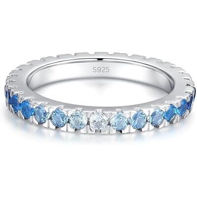 Scott Bague éternité en argent sterling 925 avec cristaux bleus Bague pour femme polie miroir Bague saphir et bleu turquoise Élégante bague empilable Scott Bague éternité en argent sterling 925 avec cristaux bleus Bague pour femme polie miroir Bague saphir et bleu turquoise Élégante bague empilable