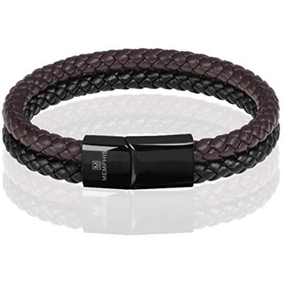 Memphis Bracelet Double Cuir Duo Color Noir Marron-22cm Memphis Bracelet Double Cuir Duo Color Noir Marron-22cm