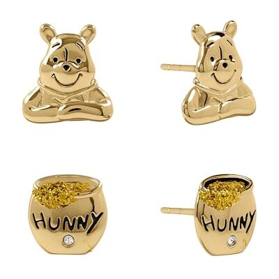 Disney Ensemble de boucles d'oreilles à tige en argent sterling doré Winnie l'ourson et Hunny Pot avec cristaux Disney Ensemble de boucles d'oreilles à tige en argent sterling doré Winnie l'ourson et Hunny Pot avec cristaux