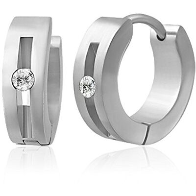 ZENSE Boucles d'oreilles homme en acier avec anneau et diamant CZ ZE0003 ZENSE Boucles d'oreilles homme en acier avec anneau et diamant CZ ZE0003