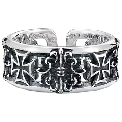 Whoasyst Bague gothique unique en forme de croix pour homme, style hip-hop, design rétro en cuivre, robuste et réglable, croix rétro Whoasyst Bague gothique unique en forme de croix pour homme, style hip-hop, design rétro en cuivre, robuste et réglable, croix rétro