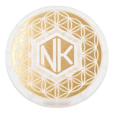 NKlaus Plaque de charge en sélénite Ø 8 cm – Gravure fleur de vie en or, support spirituel pour cristaux, bijoux et pierres de guérison, nettoyage et charge NKlaus Plaque de charge en sélénite Ø 8 cm – Gravure fleur de vie en or, support spirituel pour cristaux, bijoux et pierres de guérison, nettoyage et charge
