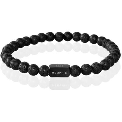 Memphis Bracelet Perles Pierre de Lave Perle Acier Précieux Noir-21cm Memphis Bracelet Perles Pierre de Lave Perle Acier Précieux Noir-21cm