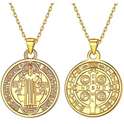 Silvora S925 Saint Benoît/Christophe/Free Richter/Lune et six pence/Vierge Marie Collier en argent sterling/or 18 carats médaille St Christophe, Einheitsgröße, Plomb, Argenté Silvora S925 Saint Benoît/Christophe/Free Richter/Lune et six pence/Vierge Marie Collier en argent sterling/or 18 carats médaille St Christophe, Einheitsgröße, Plomb, Argenté