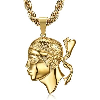 BOBIJOO JEWELRY Grand Pendentif Corse Tête de Maure Corsica Acier Or BOBIJOO JEWELRY Grand Pendentif Corse Tête de Maure Corsica Acier Or