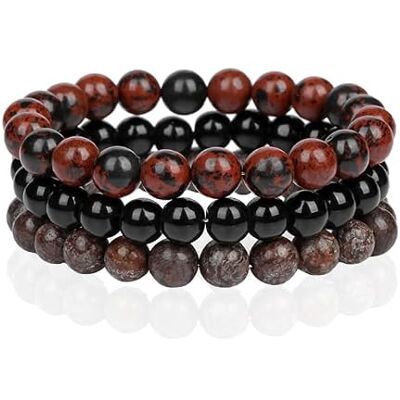 Memphis Stacked Ensemble de bracelets pour homme 8 mm Brown-19 cm Memphis Stacked Ensemble de bracelets pour homme 8 mm Brown-19 cm