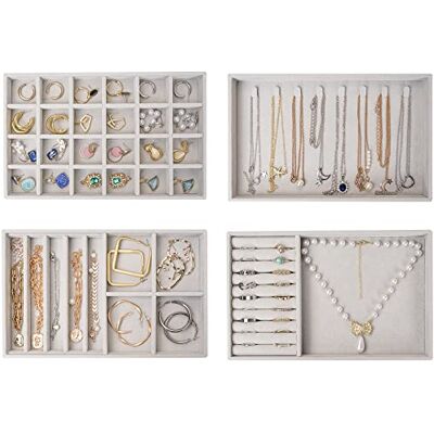 ProCase 4 Plateaux Bijoux, Rangement Bijoux Tiroir, Présentoir Separateur Bijoux, sans Perdre ou Abîmer, avec 8 Crochets et 35 Compartiments Ensemble- Gris ProCase 4 Plateaux Bijoux, Rangement Bijoux Tiroir, Présentoir Separateur Bijoux, sans Perdre ou Abîmer, avec 8 Crochets et 35 Compartiments Ensemble- Gris