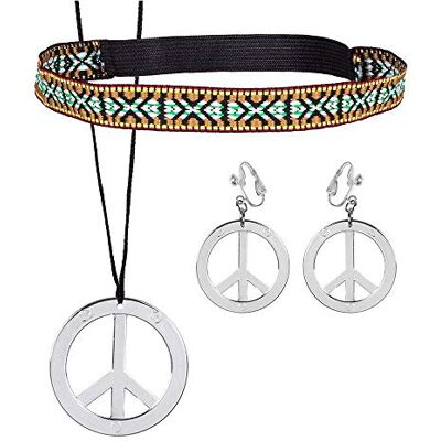 Boland 44536 Ensemble hippie, bandeau, boucles d'oreilles, collier, symbole de paix, Flower Power, années 60, accessoires, bijoux, fête à thème, carnaval Boland 44536 Ensemble hippie, bandeau, boucles d'oreilles, collier, symbole de paix, Flower Power, années 60, accessoires, bijoux, fête à thème, carnaval