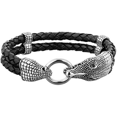 Kuzzoi Bracelet en cuir pour homme avec fermoir en argent sterling 925 travaillé comme crocodile 232088, 23 centimeters, Cuir Argent sterling, Sans pierre. Kuzzoi Bracelet en cuir pour homme avec fermoir en argent sterling 925 travaillé comme crocodile 232088, 23 centimeters, Cuir Argent sterling, Sans pierre.