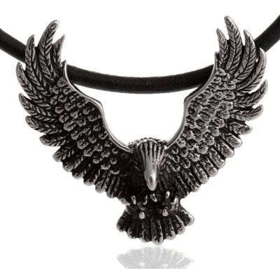 DonDon Collier en cuir de 50 cm avec pendentif style biker en acier inoxydable et en forme d'aigle pour homme Pochette en velours noire incluse, Cuir, sans_pierre DonDon Collier en cuir de 50 cm avec pendentif style biker en acier inoxydable et en forme d'aigle pour homme Pochette en velours noire incluse, Cuir, sans_pierre