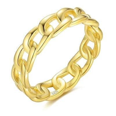 Scott Élégante bague en argent sterling 925 poli brillant au design chaîne cuban, bague gourmette tendance pour femme, or Scott Élégante bague en argent sterling 925 poli brillant au design chaîne cuban, bague gourmette tendance pour femme, or