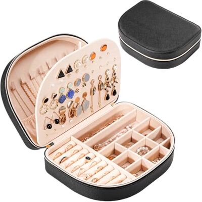 ProCase Grande Boîte à Bijoux Voyage Double Couche, Sac de Rangement Bijoux Portable en PU Cuir, pour Bagues, Boucles d'oreilles, Petits Colliers -Noir ProCase Grande Boîte à Bijoux Voyage Double Couche, Sac de Rangement Bijoux Portable en PU Cuir, pour Bagues, Boucles d'oreilles, Petits Colliers -Noir