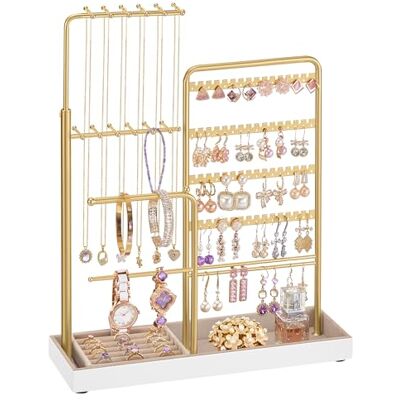 SONGMICS Présentoir à bijou, cadre en métal, plateau en velours, porte-chaîne extensible, 30,9 à 47,5 cm de haut, rangement de bijoux SONGMICS Présentoir à bijou, cadre en métal, plateau en velours, porte-chaîne extensible, 30,9 à 47,5 cm de haut, rangement de bijoux
