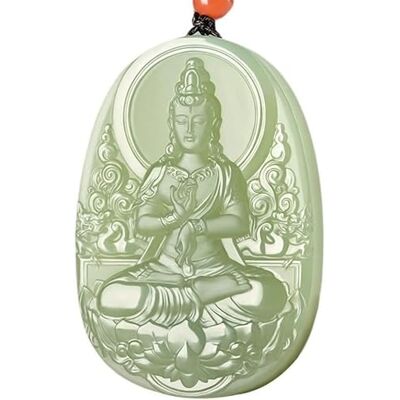 YKJGRTF Collier pendentif en jade, hétien, vert blanc naturel Guanyin Bodhisattva assis lotus Bouddha ade, collier véritable certifié de qualité A YKJGRTF Collier pendentif en jade, hétien, vert blanc naturel Guanyin Bodhisattva assis lotus Bouddha ade, collier véritable certifié de qualité A