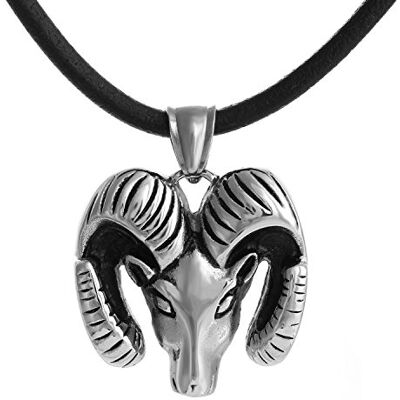 DonDon Collier en cuir avec pendentif en acier inoxydable et en forme de bélier pour homme Pochette en velours noire incluse 50 cm, Cuir, sans_pierre DonDon Collier en cuir avec pendentif en acier inoxydable et en forme de bélier pour homme Pochette en velours noire incluse 50 cm, Cuir, sans_pierre