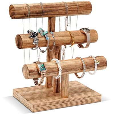 ProCase Support de bracelet en bois à 3 étages en forme de T amovible Support de bijoux Présentoir vintage Support de montre Rangement pour bracelets, pinces à cheveux, montres Naturel ProCase Support de bracelet en bois à 3 étages en forme de T amovible Support de bijoux Présentoir vintage Support de montre Rangement pour bracelets, pinces à cheveux, montres Naturel